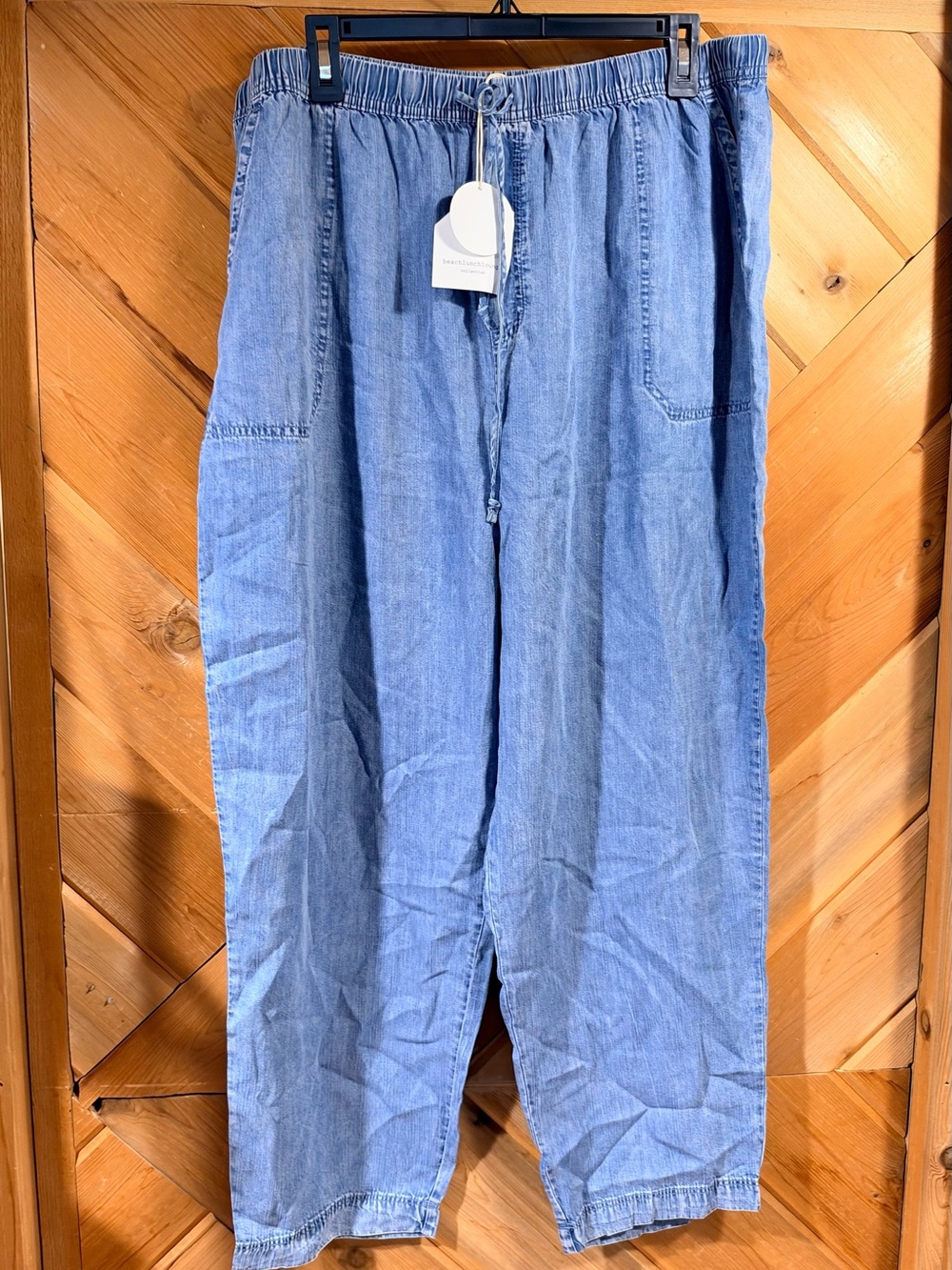 Women’s Relaxed Drawstring Denim Pants— Light Blue- Size XL